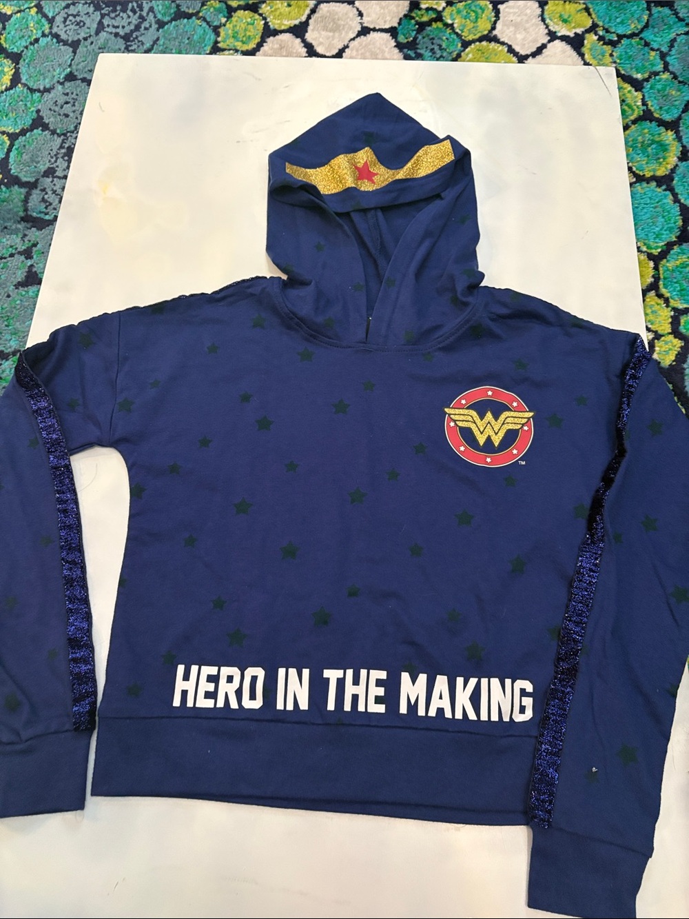 Wonder Woman Navy Hoodie with Gold Logo Detail